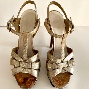YSL Tribute Sandals, Gold, size 7.5 (EU 37.5)